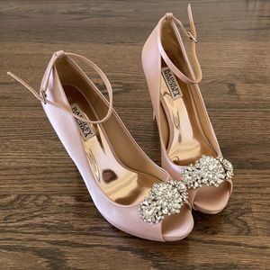 Pink satin Badgley Mischka peep-toe heels